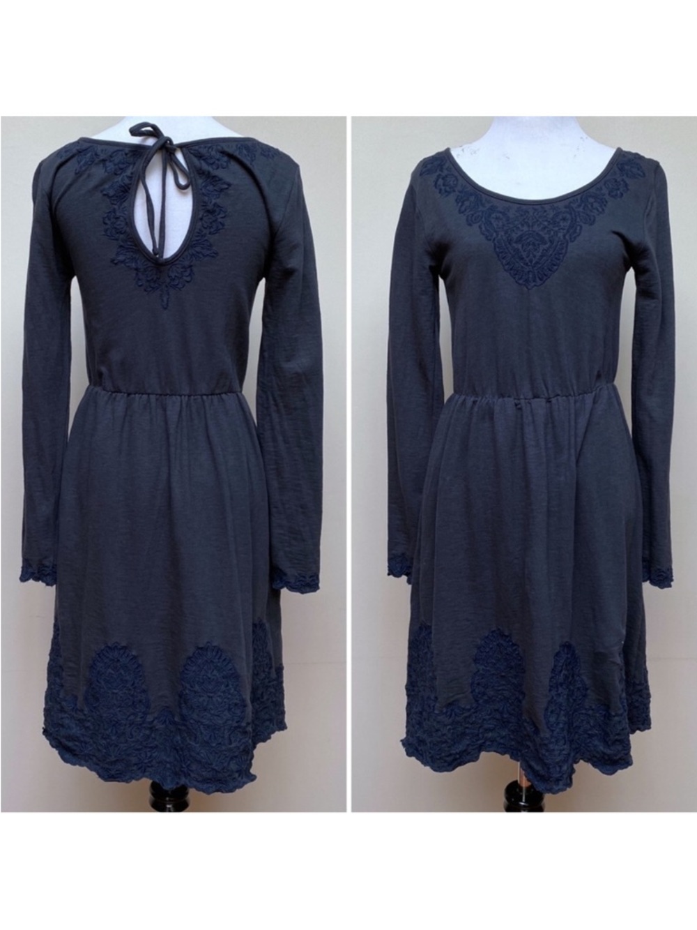 Anthropologie Navy Long Sleeve Saturday Sunday Embroidered Dress Size XS
